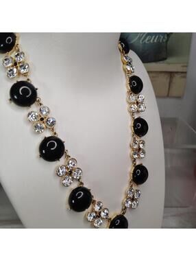 VTG 30" Couture Gold Tone Signed Ann Taylor Necklace W/ Hexagonal Crystal Stones